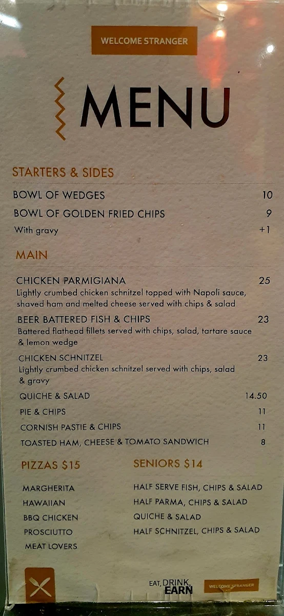 Menu, Welcome Stranger Hotel