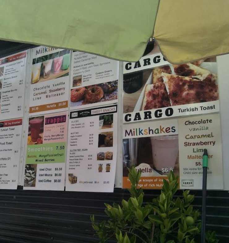 Menu, Cargo Drive Thru Coffee