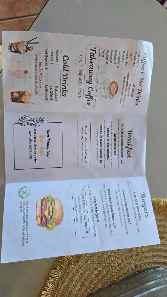 Menu, Crystal Creek Cafe