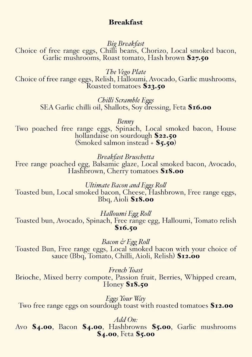Menu, The Richmond Cafe
