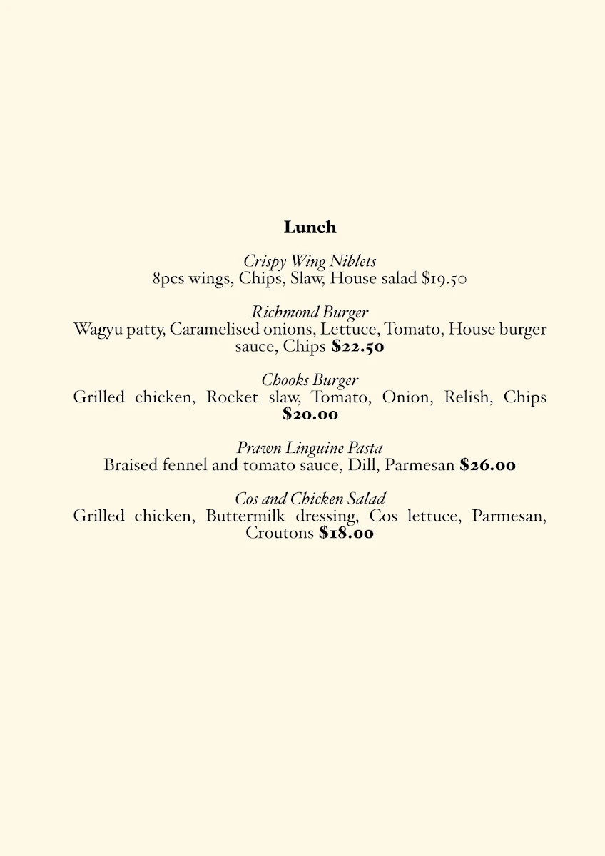 Menu, The Richmond Cafe