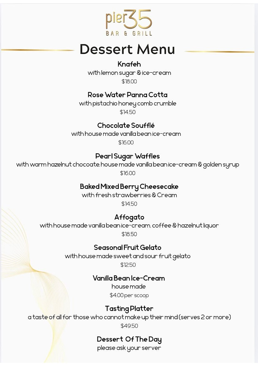 Menu, Pier 35 Bar & Grill