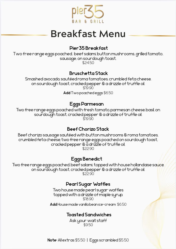 Menu, Pier 35 Bar & Grill