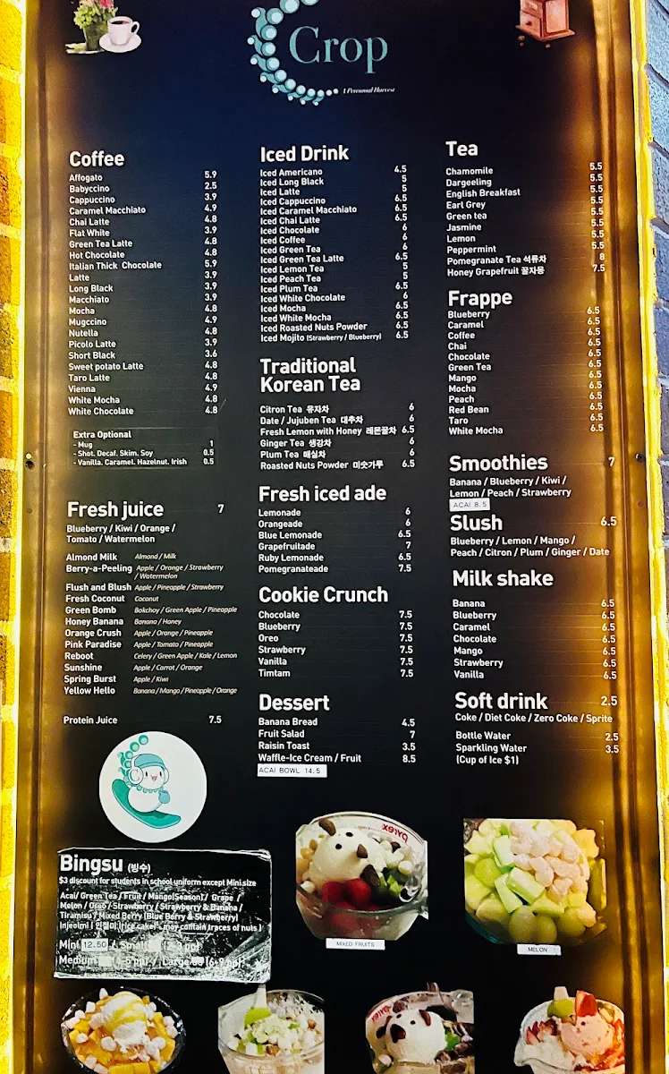 Menu, Cafe Crop Strathfield