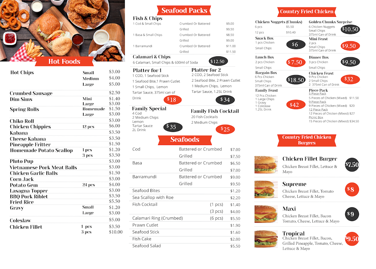 Menu, Poppy's Cafe