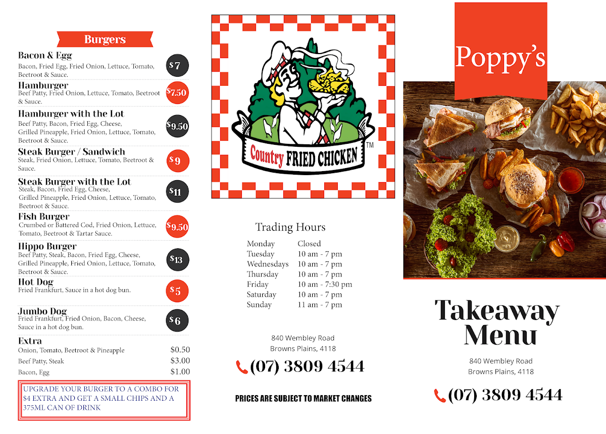 Menu, Poppy's Cafe