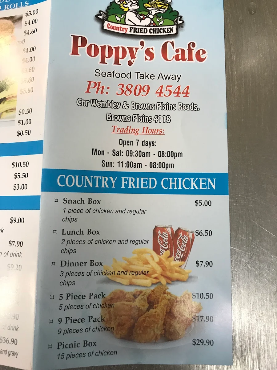 Menu, Poppy's Cafe