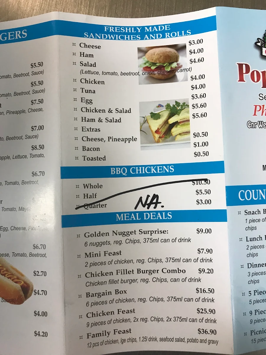 Menu, Poppy's Cafe