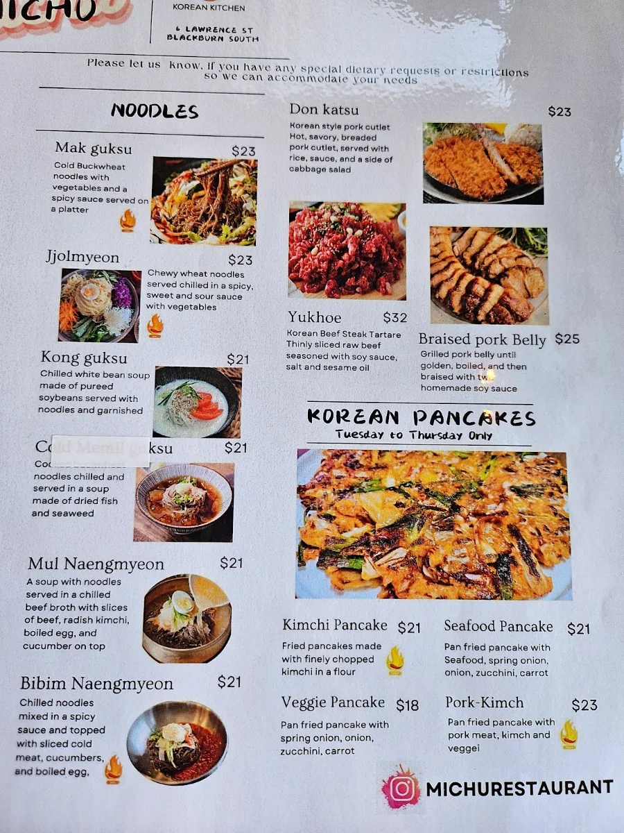 Menu, Michu Korean Restaurant