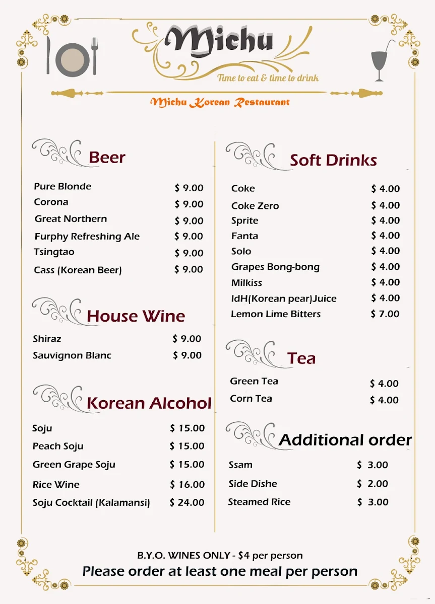 Menu, Michu Korean Restaurant