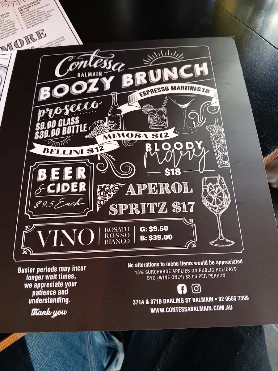 Menu, Contessa Balmain