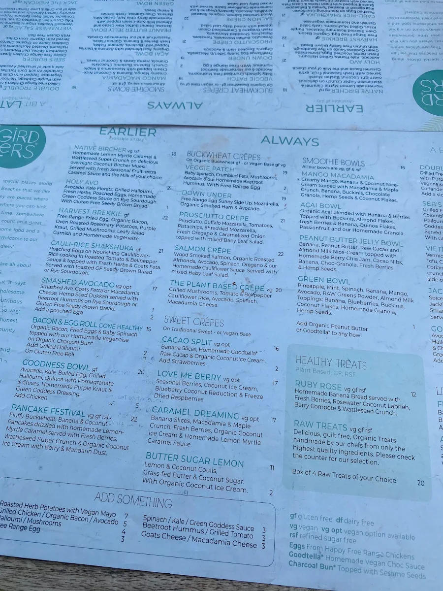 Menu, Girdlers Café - Warringah Mall