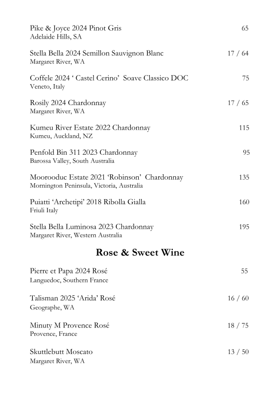 Menu, Argyle Bar & Restaurant