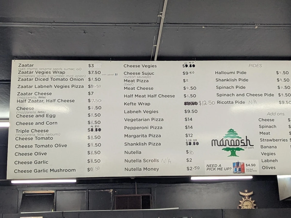 Menu, Manoosh on Park