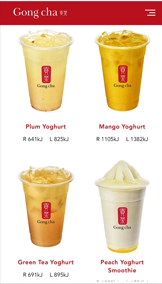 Menu, Gong Cha Canberra CBD