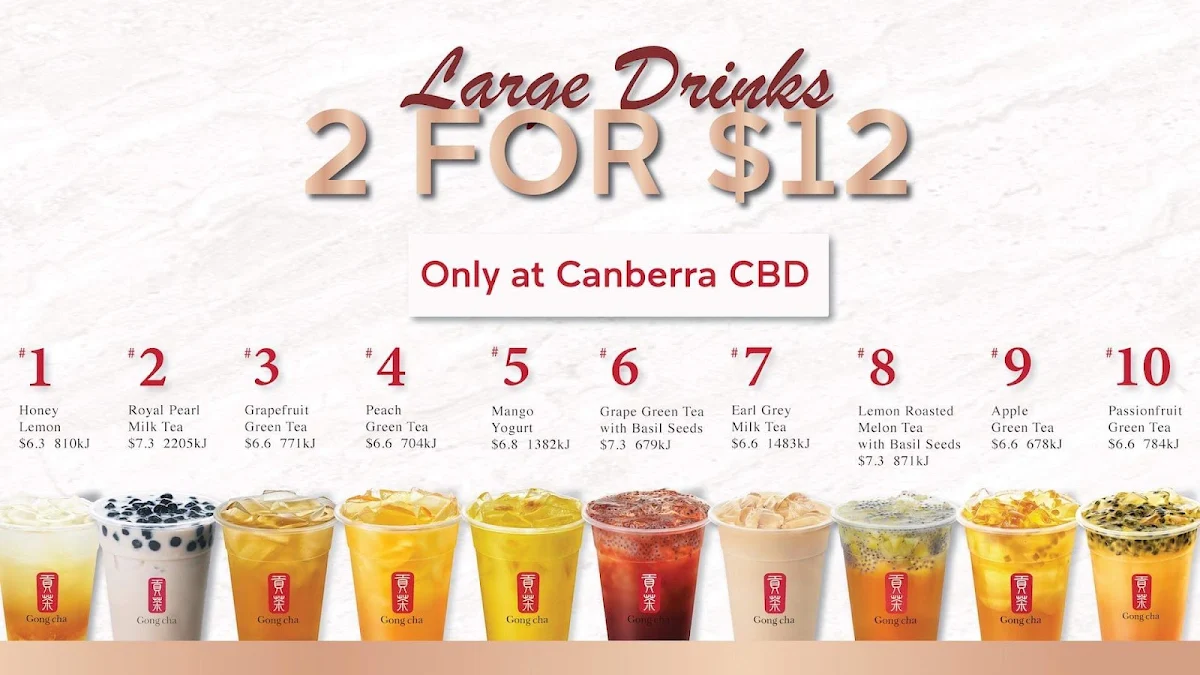 Menu, Gong Cha Canberra CBD