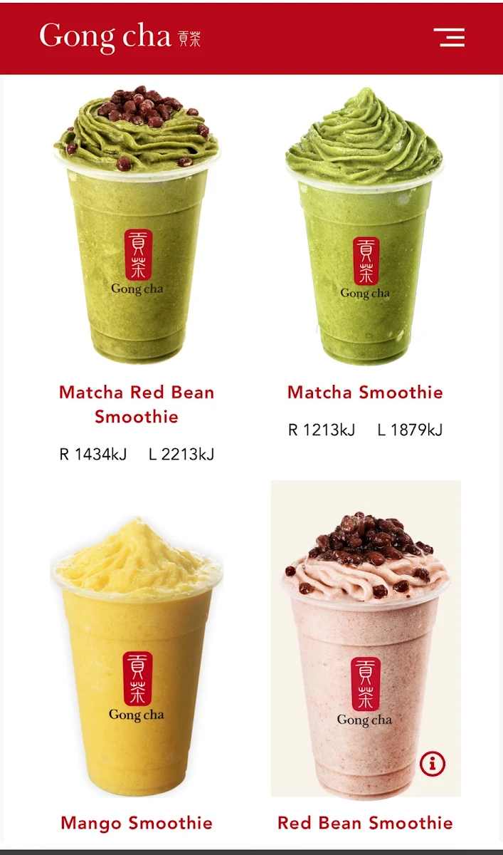 Menu, Gong Cha Canberra CBD