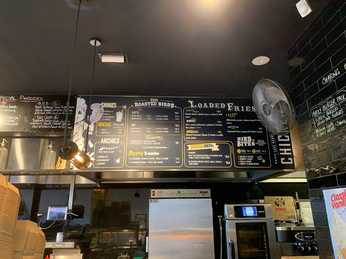 Menu, Archies Flame Grillé