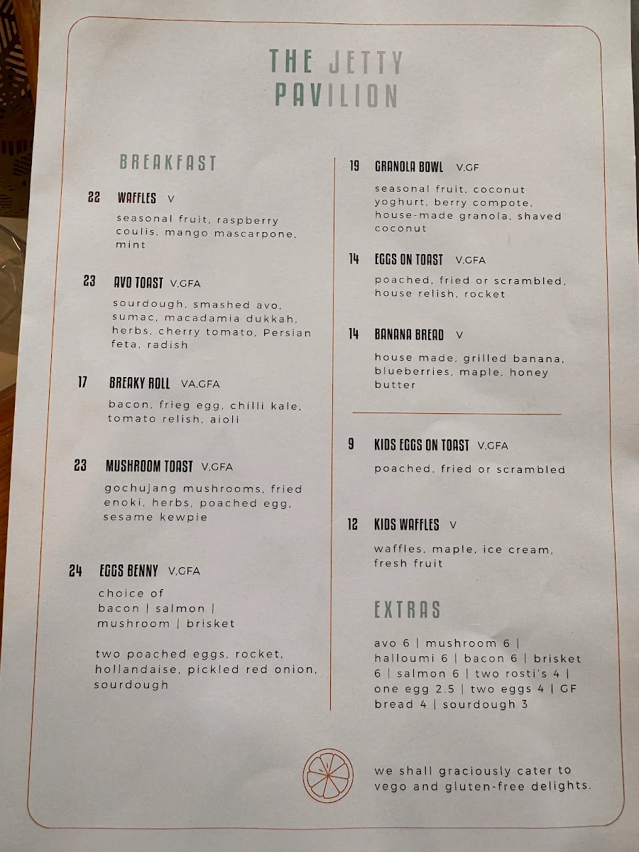 Menu, Jetty Pavilion - The Pav