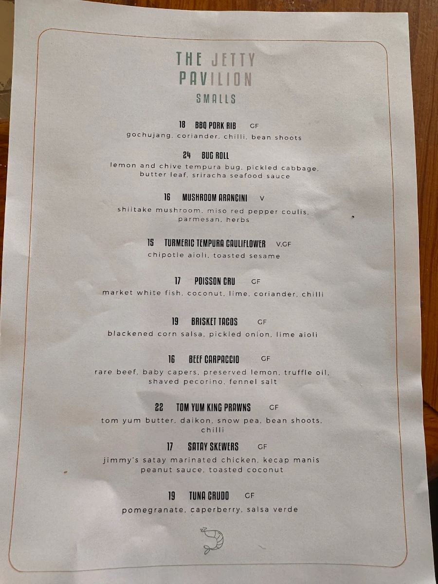Menu, Jetty Pavilion - The Pav
