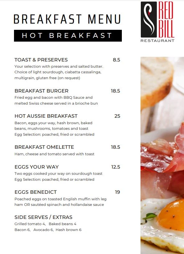 Menu, Red Bill Kitchen & Bar