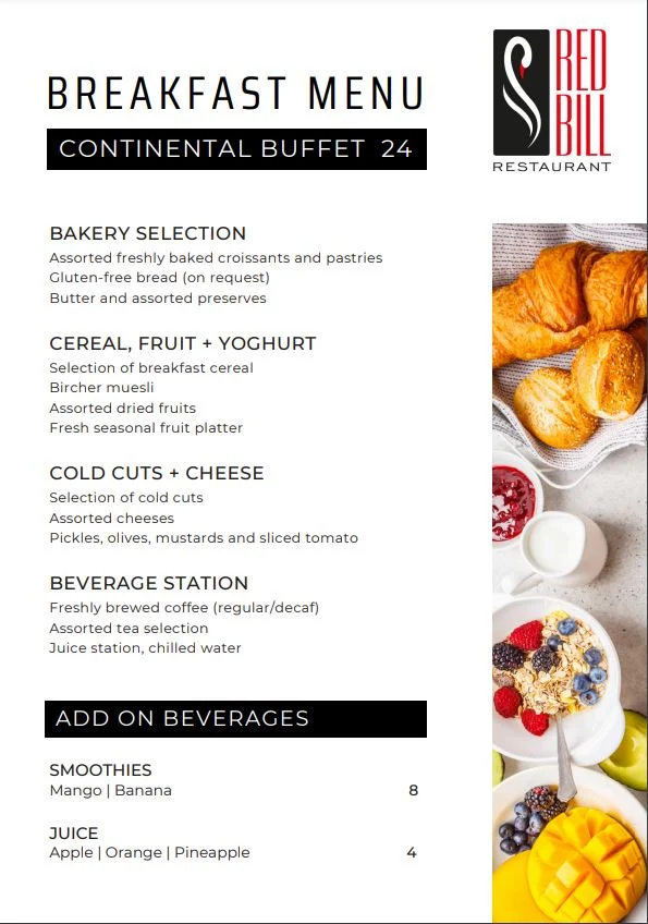 Menu, Red Bill Kitchen & Bar