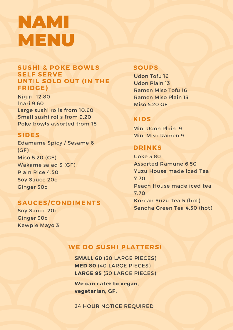 Menu, Nami Sushi & Bubble Tea