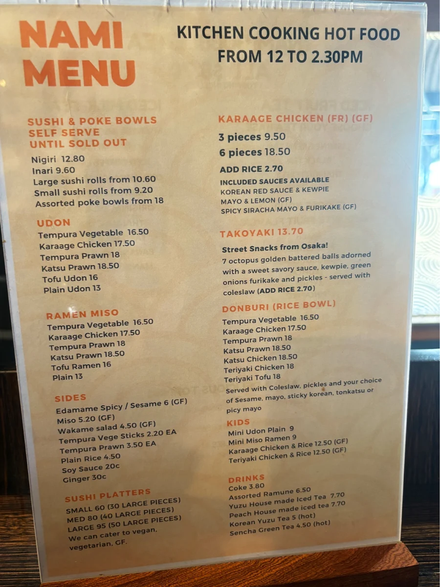 Menu, Nami Sushi & Bubble Tea
