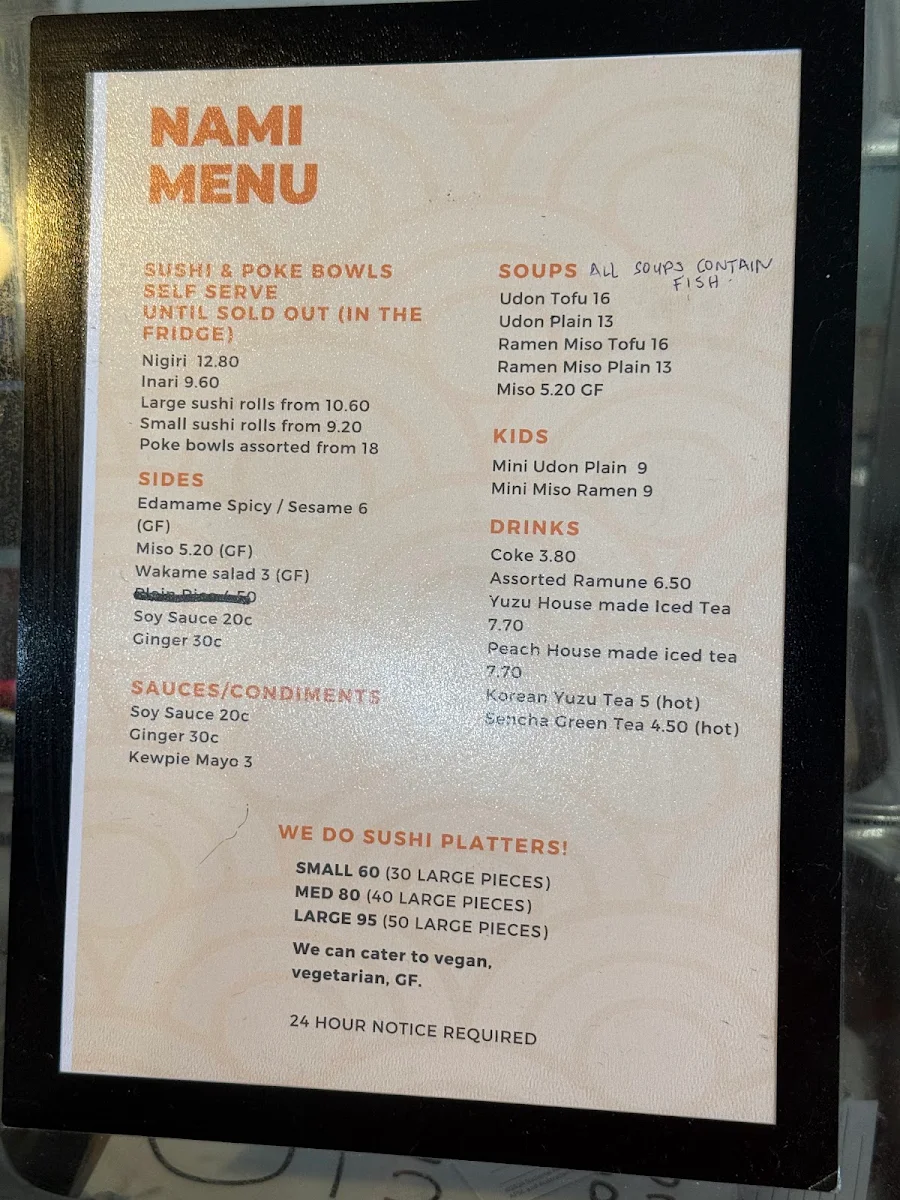 Menu, Nami Sushi & Bubble Tea
