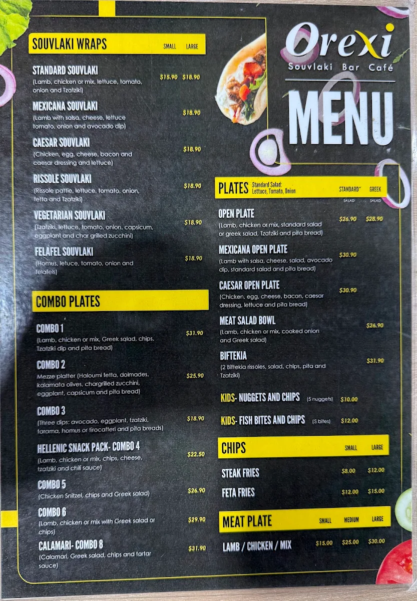 Menu, Orexi Souvlaki Bar