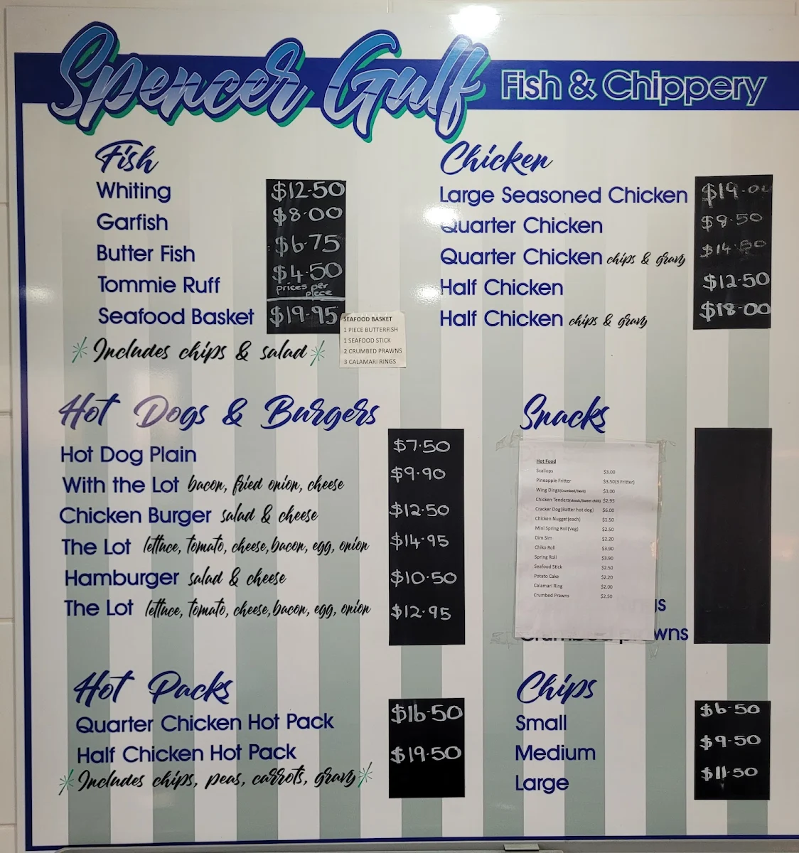 Menu, Spencer Gulf Fish & Chippery (AMPOL)