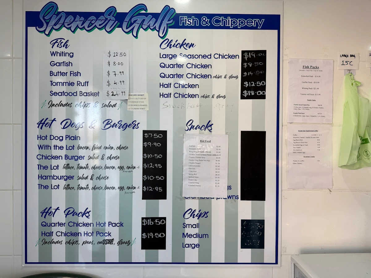 Menu, Spencer Gulf Fish & Chippery (AMPOL)