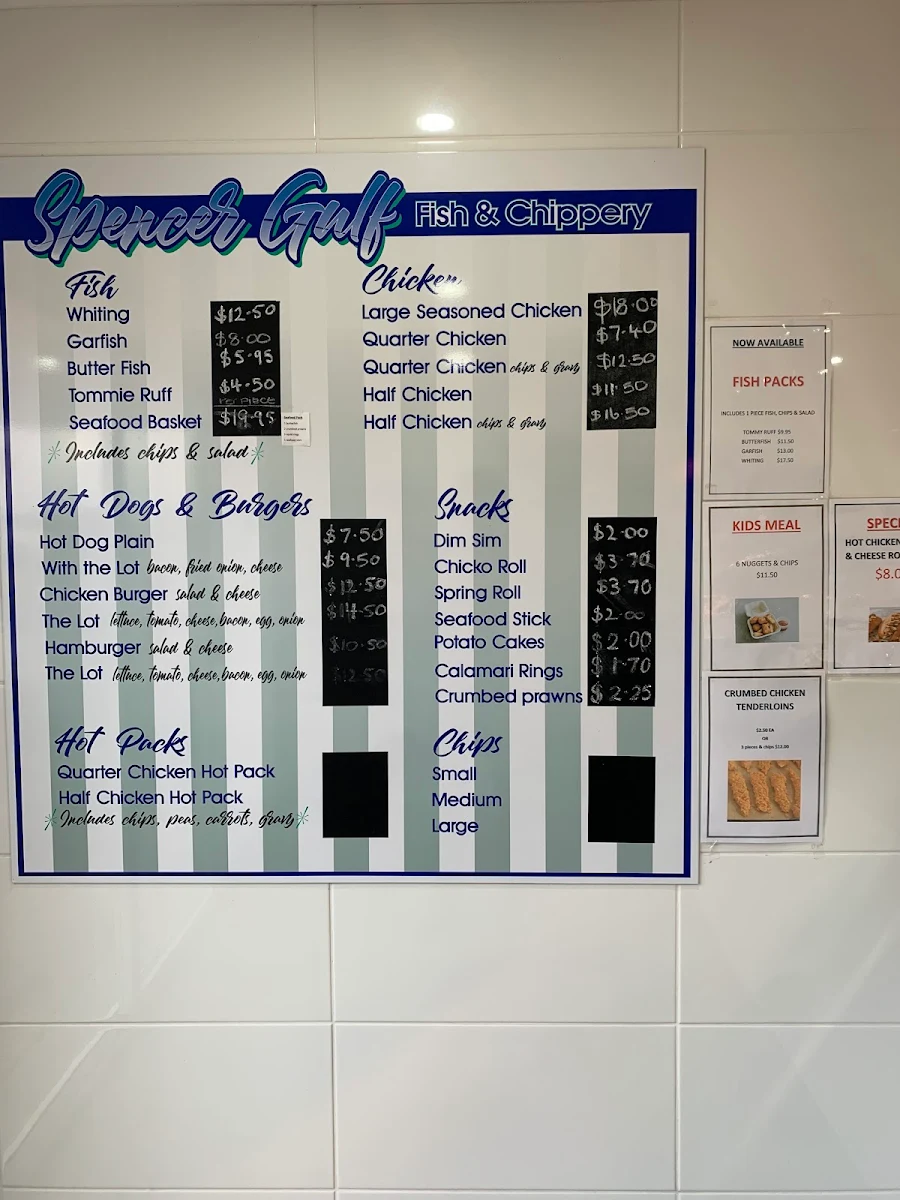 Menu, Spencer Gulf Fish & Chippery (AMPOL)