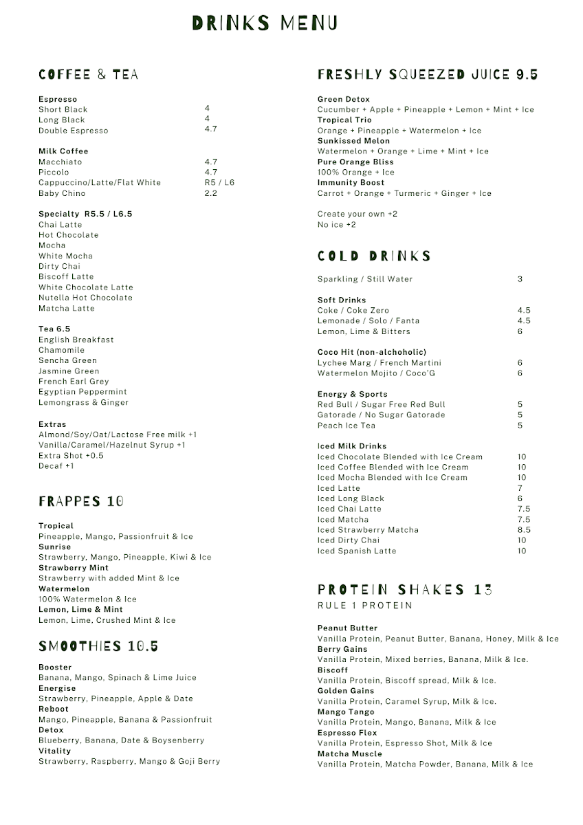 Menu, Choochii's