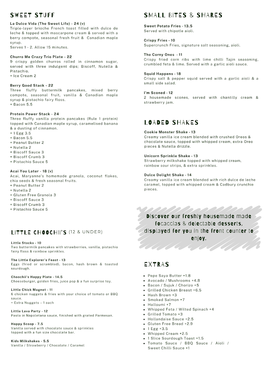 Menu, Choochii's
