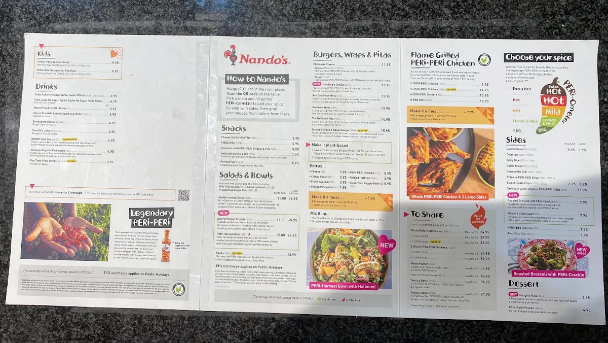 Menu, Nando's Coomera BP