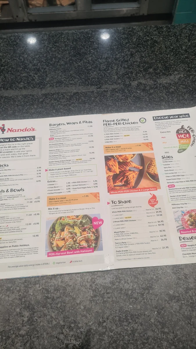 Menu, Nando's Coomera BP