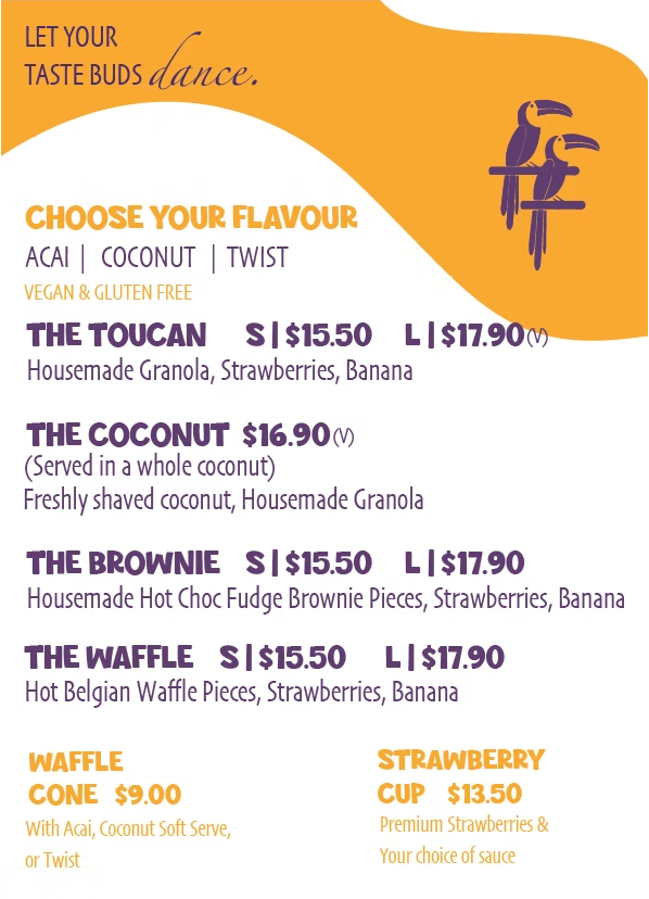 Menu, Toucan Tango Nobby Beach | Best Acai Gold Coast & Desserts