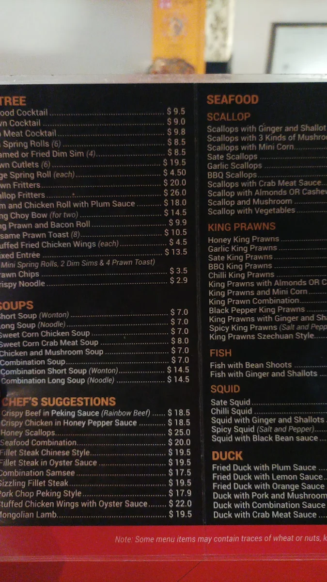 Menu, Silver Dragon Chinese Restaurant