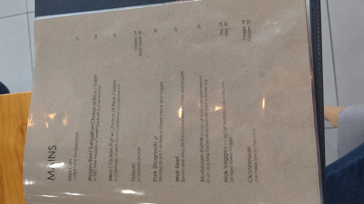 Menu, Maji Japanese Cuisine
