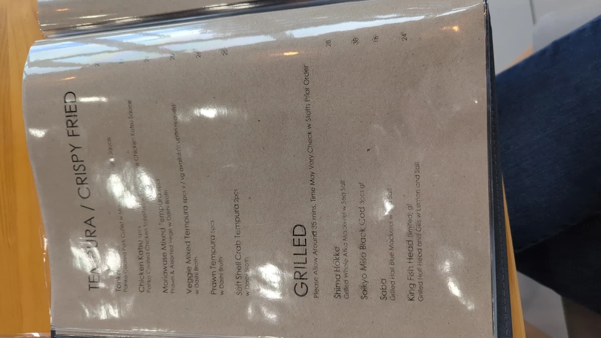 Menu, Maji Japanese Cuisine