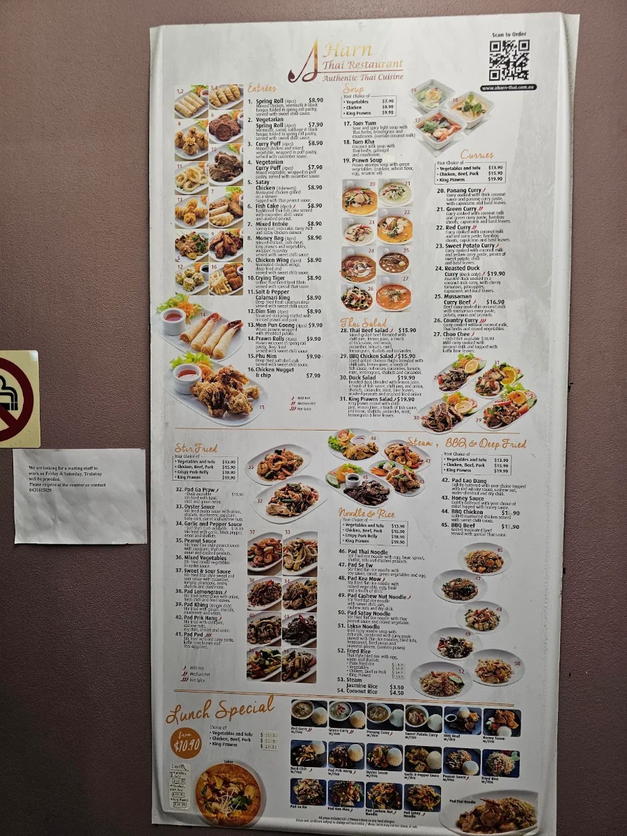 Menu, Aharn Thai Restaurant-Shellharbour