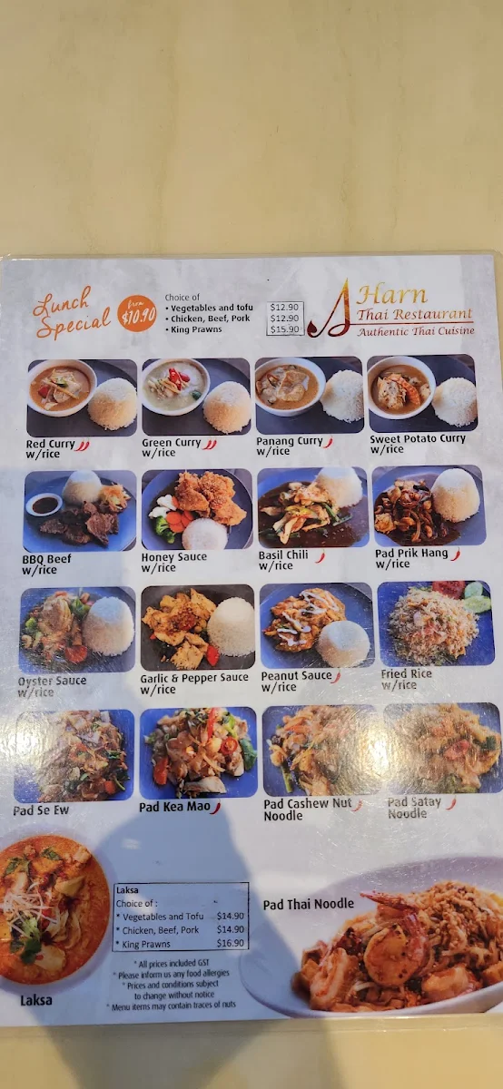 Menu, Aharn Thai Restaurant-Shellharbour