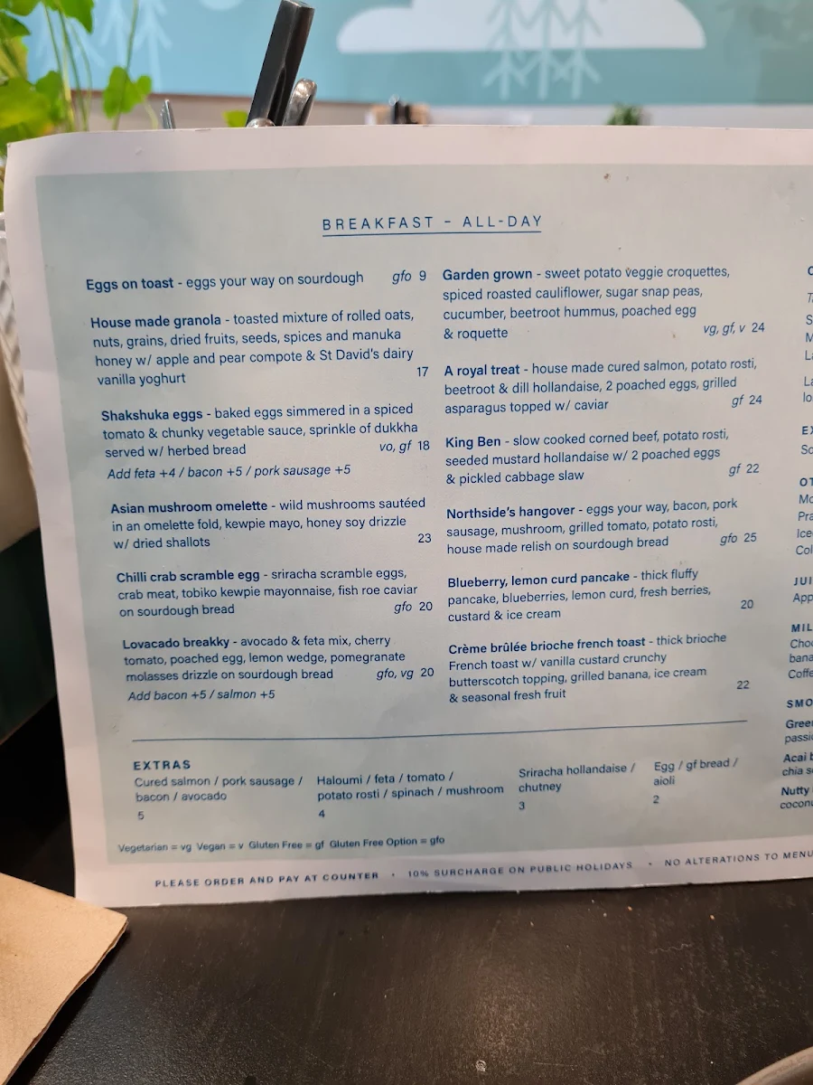 Menu, Northside