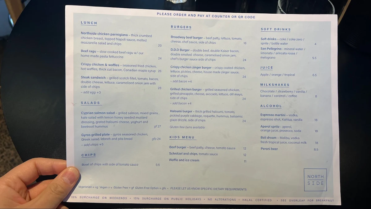 Menu, Northside