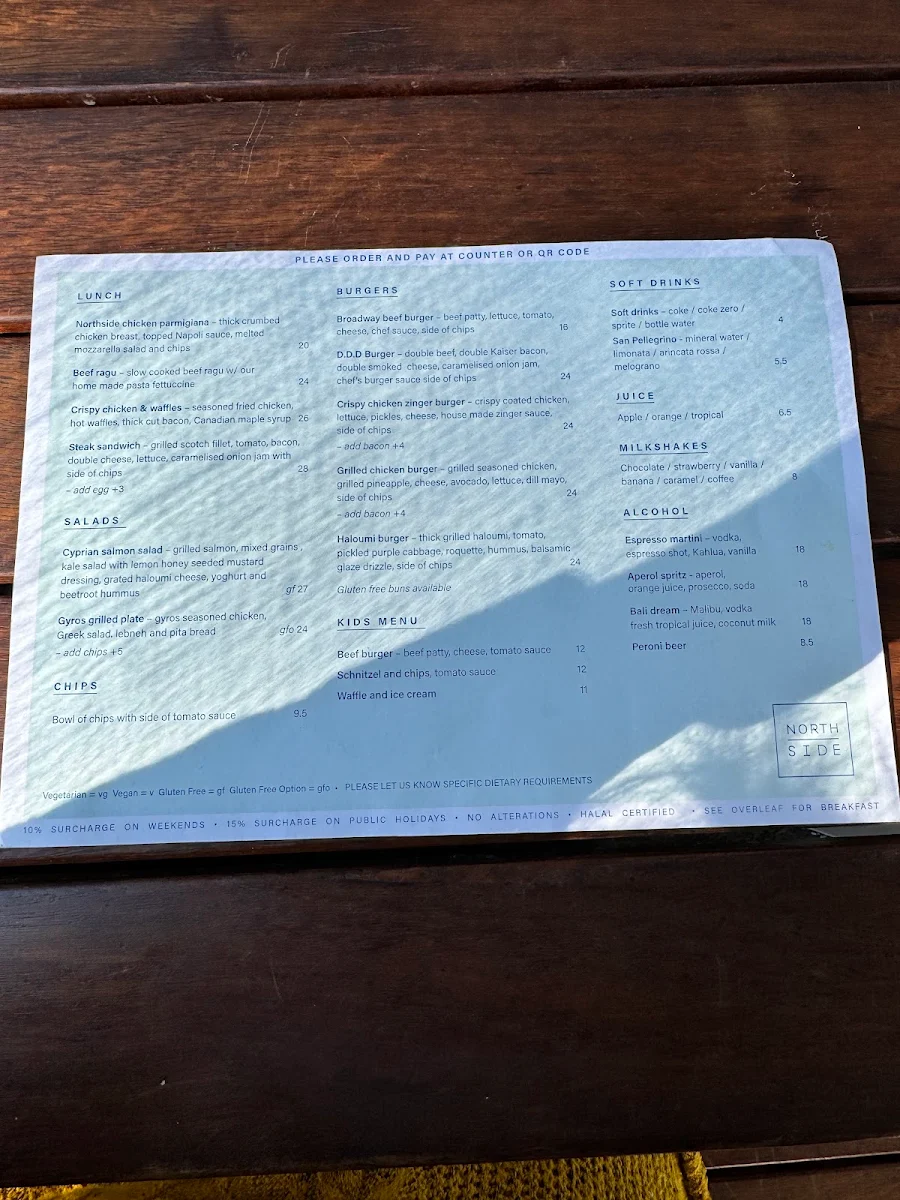 Menu, Northside