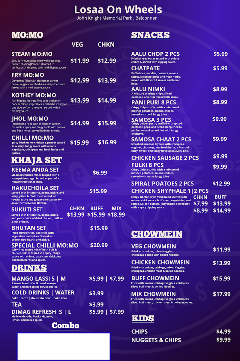 Menu, Losaa On Wheels