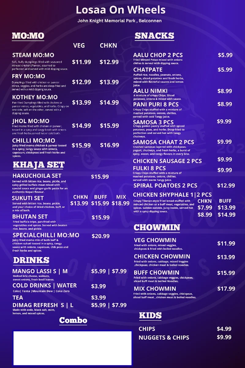 Menu, Losaa On Wheels