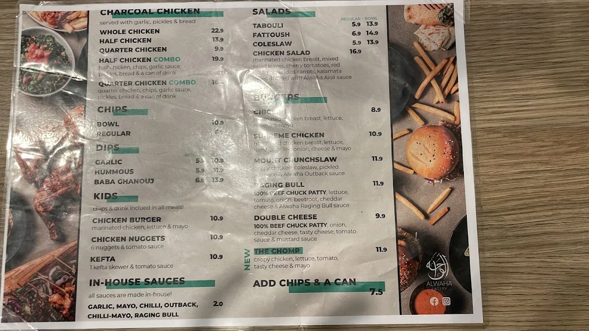 Menu, Alwaha Eatery