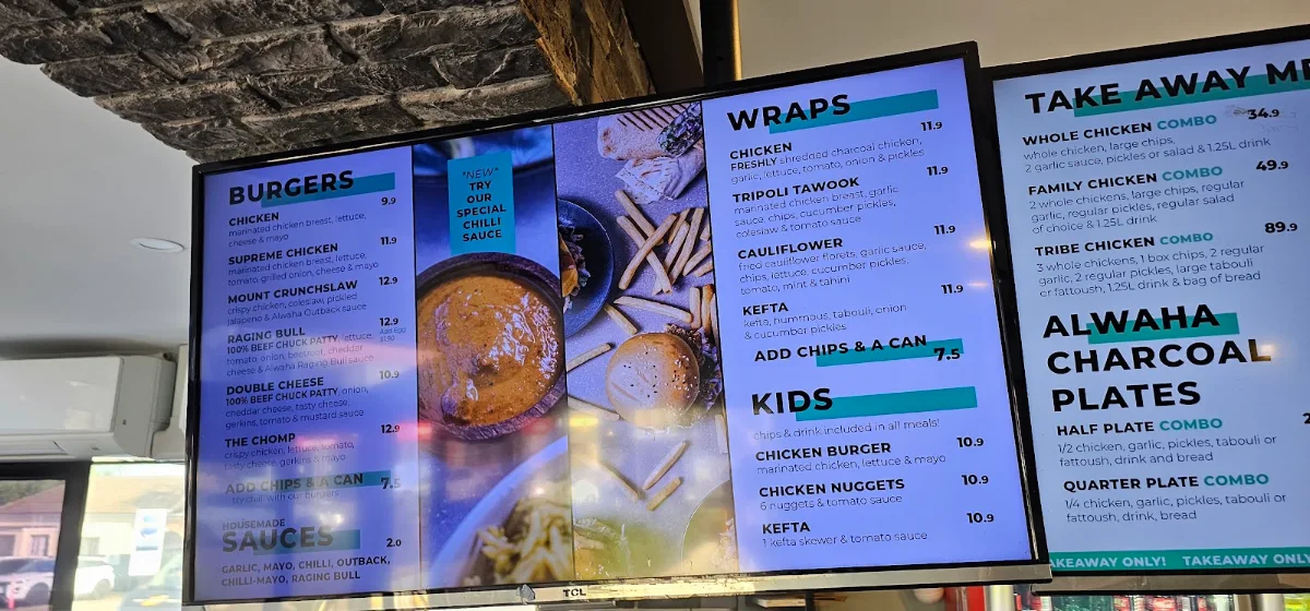 Menu, Alwaha Eatery